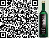 Ein QR-Code neben einer gr&uuml;nen Flasche mit der Aufschrift 'R&uuml;pel'.
